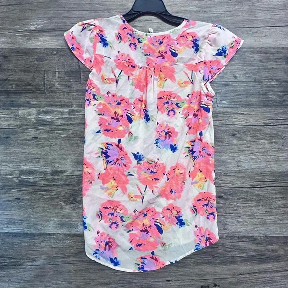 Japna Floral Pink High-Low Casual Shirt Top with Flutter Sleeves - Picture 3 of 4